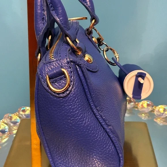 Terzetto Genuine Leather Mini Handbag w/Blue Cup Keychain Approx. 5.5 x 5 x 2 - Picture 2 of 14